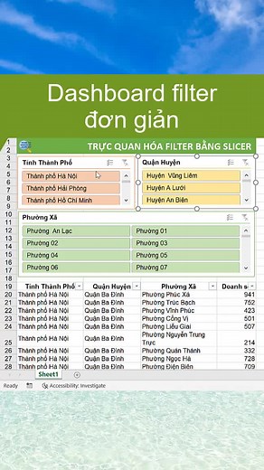 Trực quan hóa filter bằng slicer (dashboard đơn giản) #excelpython #excel