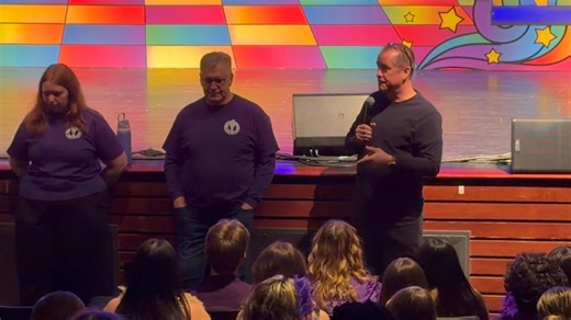 Here’s a peek into the JMB Auditorium this afternoon as the 2026 JMB Rock & Roll Revival cast and crew prepared to take the stage for the first dress rehearsal. Stage Manager Adam Puente, motivator and cheerleader extraordinaire! | JMB Rock & Roll Revival