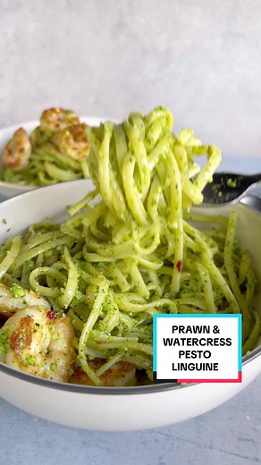 Prawn & Watercress Pesto Linguine Recipe by Chef Sally