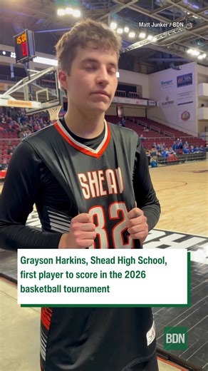 Grayson Harkins of Shead High School kicked off the 2026 high school basketball tournament by scoring the first points of the competition at the Cross Insurance Center in Bangor on Tuesday night. The Class S North Shead High School boys won the quarterfinal game against Washburn with a final score of 50-38. Get the latest Tourney 2026 news at bangordailynews.com 🎥: Matt Junker / BDN | The Bangor Daily News