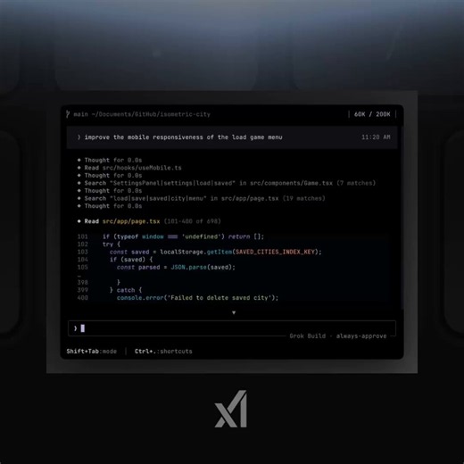 🇺🇸 Cursor's best coding model went inside Grok.Composer 2.5 is now live in xAI's Grok Build, with a 200k-token context window, subagents, and Git terminal integration baked in.The walls between AI platforms are coming down fast.