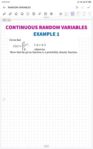 CONTINUOUS RANDOM VARIABLES : Example 1