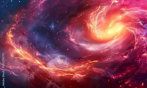 Colorful space with a spiral in the middle. The spiral is orange and yellow. The rest of the image is purple. hyperrealistic Video Stock Video