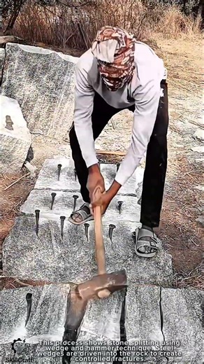 Stone Splitting Work Tool Using Wedge and Hammer Technique #worktool
