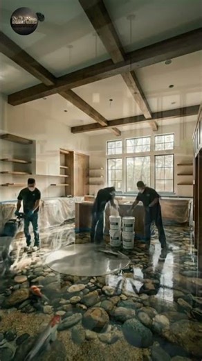 3D Koi Pond Epoxy Floor Installation | From Concrete to Luxury Illusion Kitchen #epoxyfloor