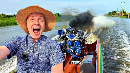 Crazy DIY turbo diesel boat racing in Thailand | Bangkok drag race