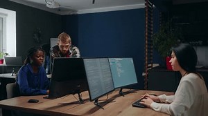 office of data engineering team, multiethnic people working, programmers and web developers
