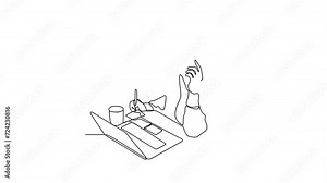 Animated self drawing of customer service who is receiving calls from customers and serving request from these customers video illustration. Customer service activity illustration simple linear video.