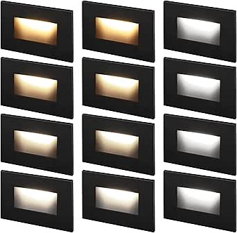 LEONLITE 12-Pack Black 5CCT 120V LED Step Lights, 150LM 5%-100% Dimmable Stair Lights Indoor Outdoor Wet Location, CRI90+ & ETL, 2700K/3000K/3500K/4000K/5000K Aluminum Staircase Lights
