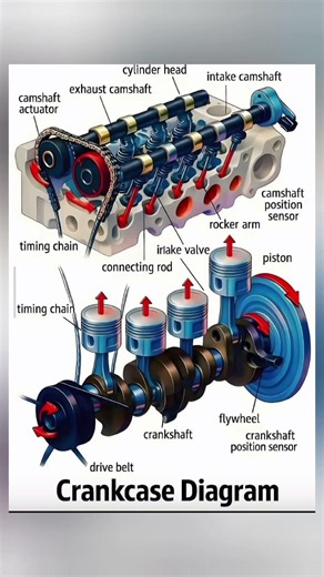 Crankcase & Engine Components Diagram - Complete Mechanical Breakdown #EngineDiagram #CarEngine