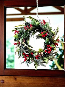 Couronne de Noël aux fruits rouges, couronne à feuilles persistantes, décoration de porte de ferme rustique - Etsy France