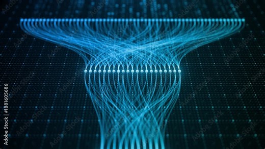 Binary Code Zeros Ones Data Flow Neural Network Visualization with Digital Nodes, Big Data AI Machine Learning Algorithm System, Digital Technology Background for Artificial Intelligence Concept