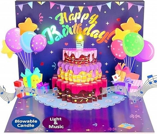 Musical Pop-up Birthday Card With Lights: Blowable Candle Design - Etsy UK