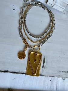 3 Layers Mixed Metal Choker With Large Heart Pendant and Love Charm,mixed Metal Layered Necklace,adjustable. - Etsy Canada
