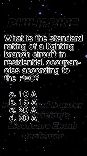 What is the standard rating of a lighting branch circuit in residential occupancies according to the PEC? 📖 Philippine Electrical Code ✔️ #electricalengineering ✔️ #masterelectrician ✔️ #electrician ✔️ #electrical ✔️ #education ✔️ #fypviralシ | Philippine Electrical Code