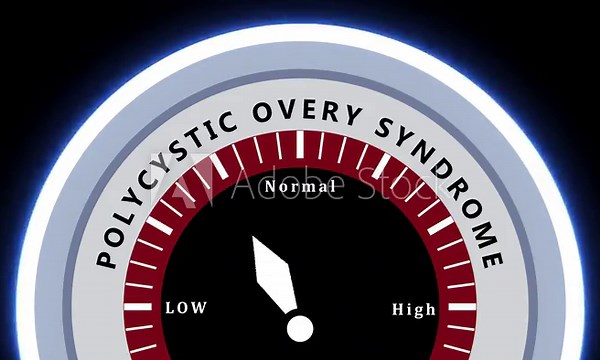 Polycystic Ovary Syndrome Severity Gauge Indicator Showing High Level on Black Background pcos meter