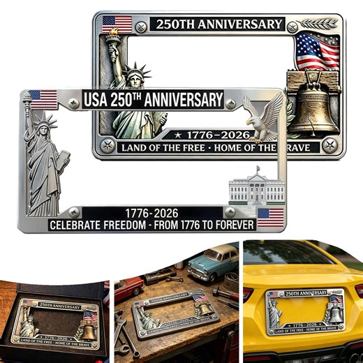 250th Anniversary Commemorative License Plate Frame, United States 250 Year American Car Plate Frame, License Plate Holder, 1776-2026 USA Flag License, Patriotic Decoration Gifts for Car Lovers