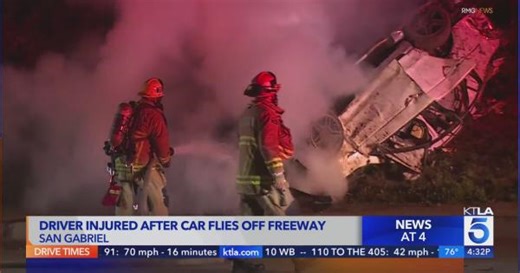 Driver injured after car flies off freeway
