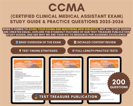 NHA CCMA Study Guide 2025–2026: Certified Clinical Medical Assistant Exam Prep With Detailed Content Review, Exam Tips & Two practice tests - Etsy
