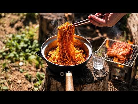 숯불에 닭갈비 굽고 불닭볶음면까지 🔥🍜 | Charcoal Chicken & Buldak Noodles