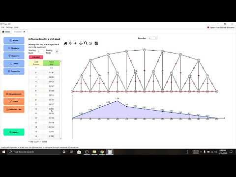 Truss influence line using Truss 101 software