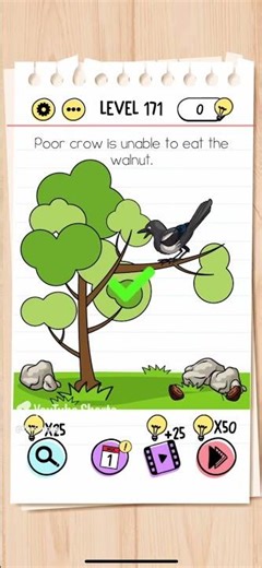 Brain Test Level 171 Poor crow is unable to eat the walnut