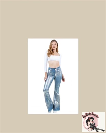 Metallic Bell Bottom In Blue- Inseam 30