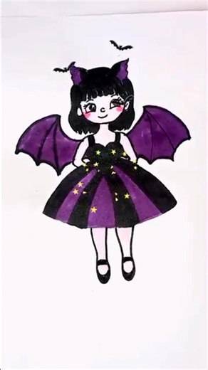 How to draw a cute Halloween 🎃 Girl 👻 Step by step drawing for kids #shorts