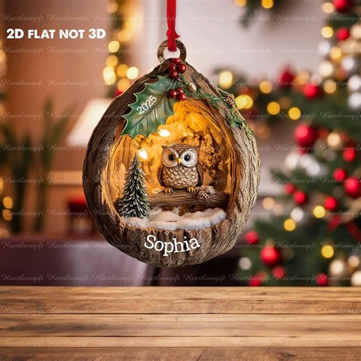 Personalized 2D Owl Ornament, Custom Name Owl in Forest Christmas Tree Ornament, Owl Christmas Home Decor, Lovers Owl Gift for Girl - Etsy