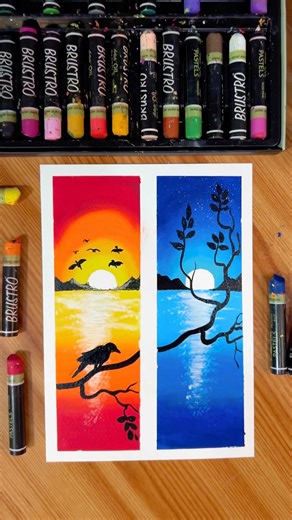 Day vs Night Drawing 🌅🌌 | Art Transformation🎨 #day #night #nature #drawing #shorts #viral #art
