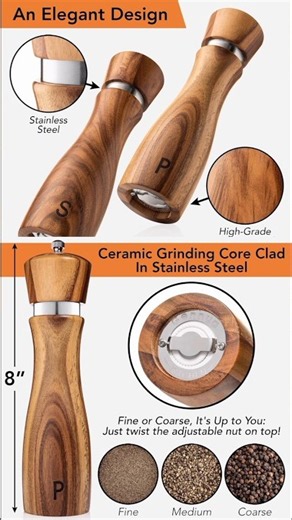 Wooden Salt and Pepper Grinder Set: #shortsfeed #recipe #kitchenorgnizer #amazon