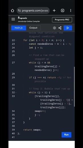 Make a Binary Grid Valid | Minimum Row Swaps Algorithm Explained in JavaScript