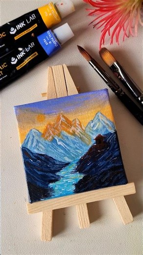 Little Canvas Wonder 🤍💙 #art #painting #canvas #mountains #easy #shorts #trending #viral #fyp