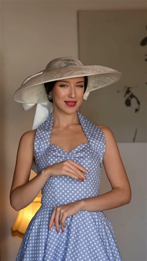 1950s Halterneck Dress Spots Dove Grey by Vivien of Holloway | Classic Style & Timeless Fashion