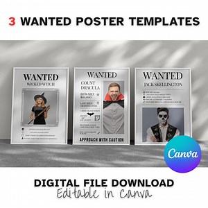 3 Wanted Poster Templates Bundle | Halloween Canva Template | Editable Party Decor | Instant Download| Printable Typography Poster Set - Etsy UK