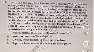 12. Ozone (O3​) is a molecule formed by three atoms 3 of oxygen... | Filo