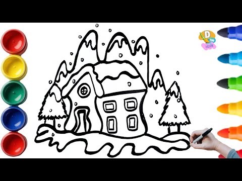 Winter House with Snow Falling | Easy Drawing