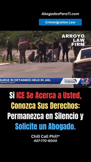 🚨 Si ICE se te acerca, lo que hagas después importa. En momentos como este, guardar silencio no es culpa — es protección. Tienes el derecho de permanecer en silencio y el derecho de pedir un abogado. No estás obligado a responder preguntas, firmar documentos ni dar explicaciones en ese momento. El miedo hace que las personas hablen. El conocimiento las protege. 📞 ¿Usted o un ser querido enfrenta detención o una retención de ICE? Chill Call Phil!® 407-770-9000 | AbogadosParaTi.com —————— 🚨 If 