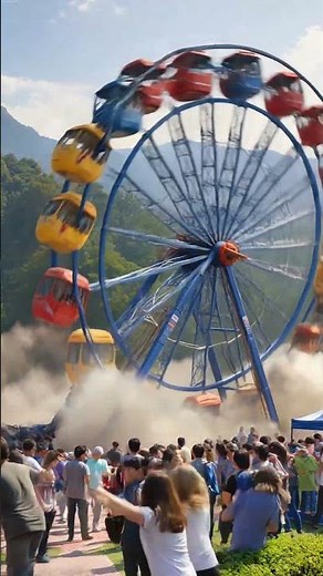 摩天轮失衡倾斜，倒塌砸向人群，尖叫声不断#摩天轮倒塌#游乐园事故#惊险瞬间#游客逃生#突发事件#灾难现场#人群踩踏#FerrisWheelCollapse #视觉震撼 #travel #惊险瞬间