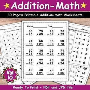 Back To School 1st grade Addition Math Sheets, Addition Math Fact Fluency Vol-10