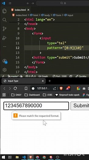 HTML Phone Number Input Explained 📱 | type="tel" Pattern Validation for Beginners #html #tutorial