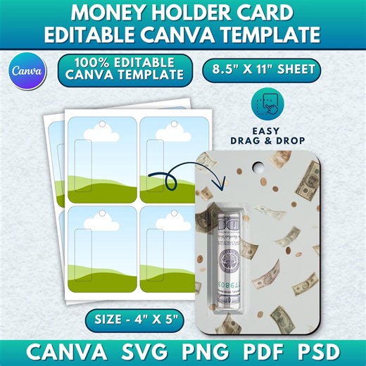 Money Holder Card Template | Money Gift Card SVG | Money Holder Printable | Gift Card Holder SVG | Editable Canva Digital Template - Etsy