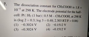 The dissociation constant for \mathrm{CH}{3} \mathrm{COOH} is 1... | Filo