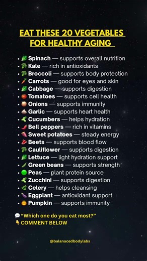 20 Vegetables You Should Eat for Healthy Aging 🥗 (Simple Guide)#amazingfacts #healthyaging #shorts