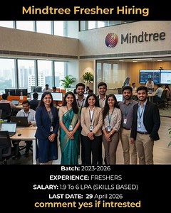 Mindtree Off Campus Drive 2026 | Salary up to 6 LPA | Freshers Hiring (2023-2026 Batch)