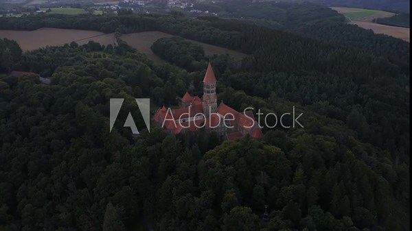 The Monastery Abbey of Clairvaux, Luxembourg. Aerial video. Historic building. Benediktinerabtei hellege Moritz, Abbaye Saint-Maurice et Saint-Maur de Clervaux