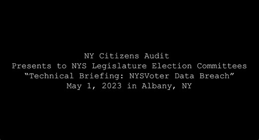 NY Citizens Audit Presents to NYS Legislature Election Committees May 1, 2023 in Albany