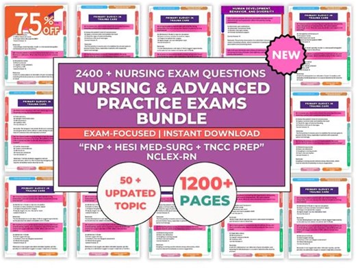 Nursing & NP Certification Exam Mega Bundle| Fnp, Hesi Med-surg, Tncc 10th Edition | 2400   Practice Questions PDF - Etsy