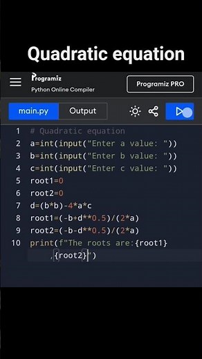 Quadratic equation program-python#coding #python #pythonprograms