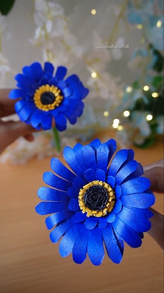 How to Make Blue Flowers With Paper/DIy Gerbera Flower Making Ideas Easy/#craft #shorts